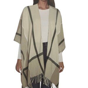 Three Dots Cashmere Blend Wrap – Neutral Plaid, One Size
